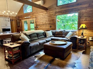 TV connectée, cheminée, livres