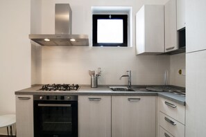 Fridge, dishwasher, electric kettle, cookware/dishes/utensils