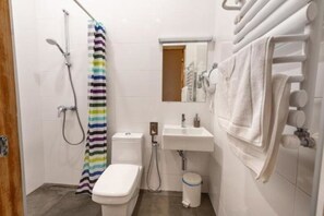 Regadera, secadora de cabello, toallas 