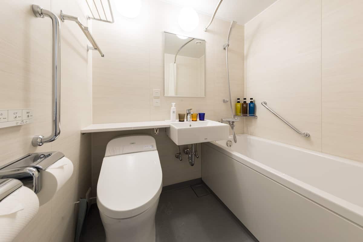 Assecador de cabells, sabatilles i vàter amb bidet electrònic