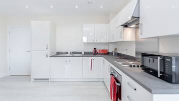 Apartment, 2 Bedrooms, Balcony | Private kitchen | Fridge, microwave, oven, dishwasher