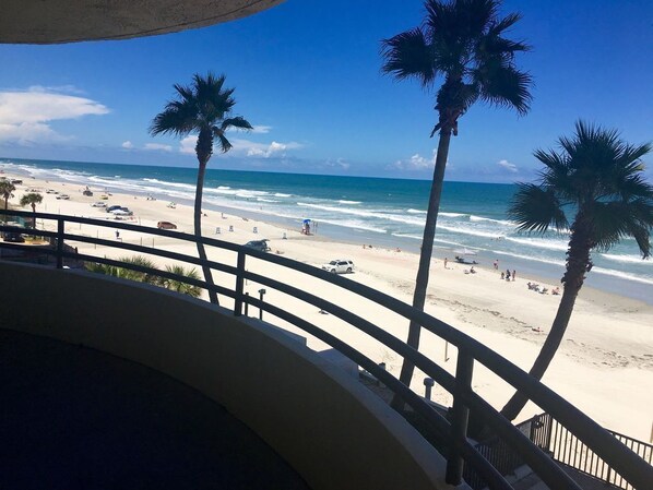 On the beach, sun-loungers, beach towels