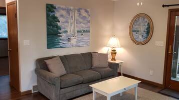 Smart TV, fireplace, DVD player, video library