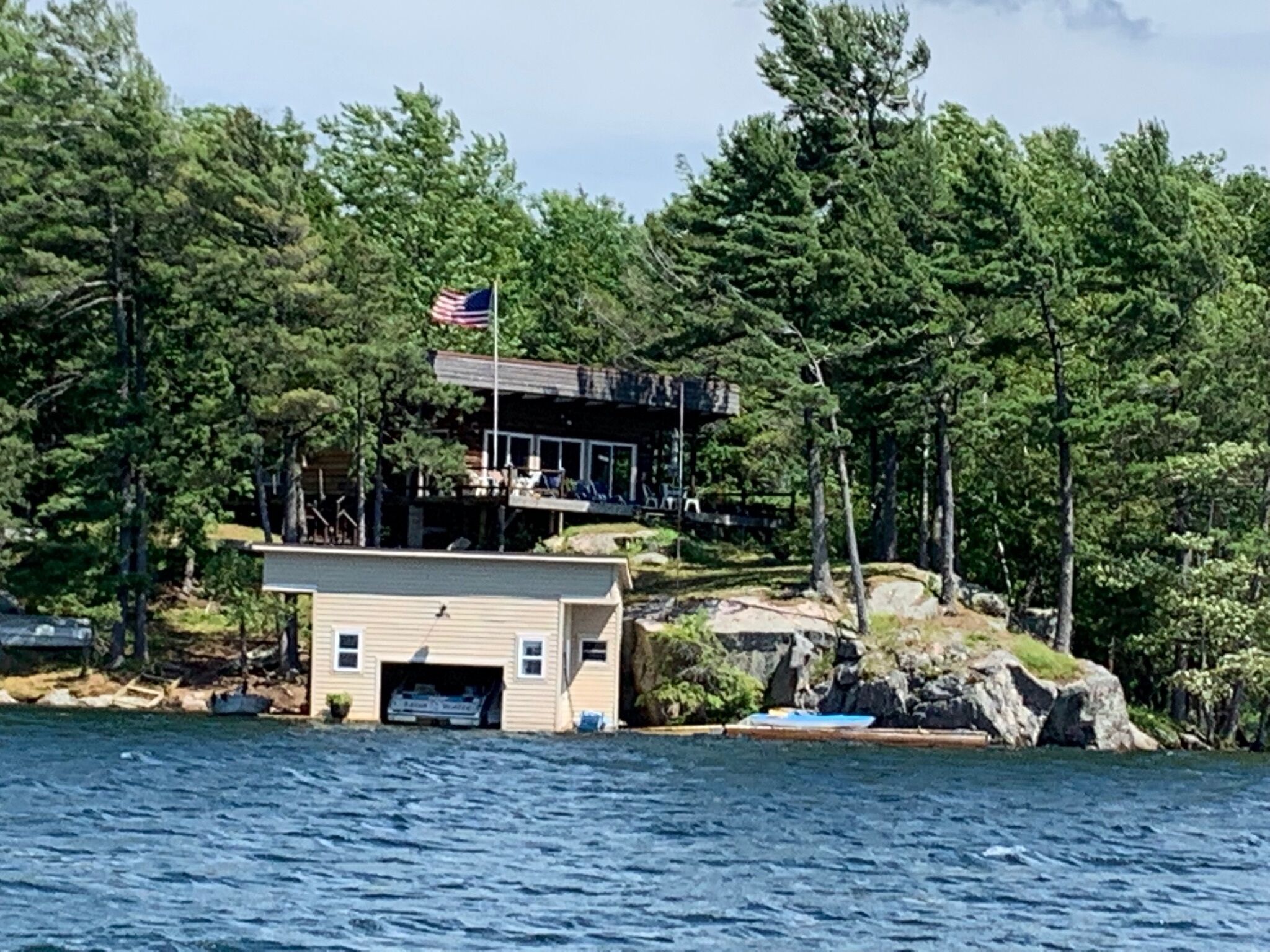 St. Lawrence River Cottage with 107 ft of river frontage and a boathouse