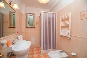 Shower, free toiletries, hair dryer, bidet