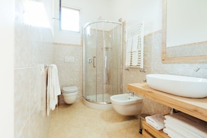 Shower, hair dryer, bidet, towels