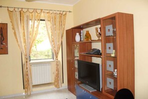 Télévision, lecteur de DVD, livres, médiathèque