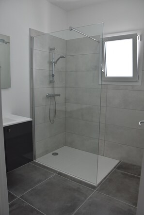 Shower, hair dryer, toilet paper