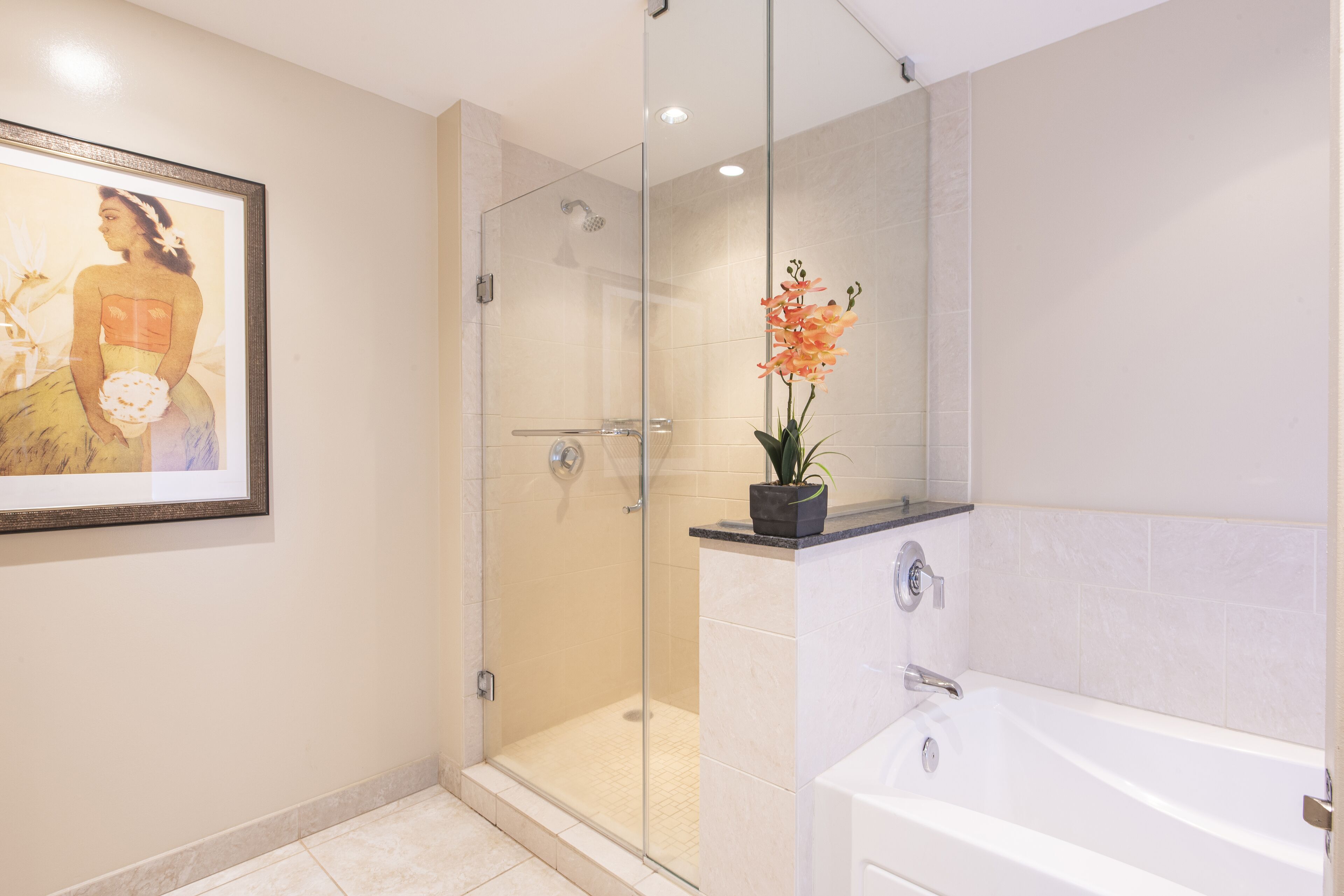 bathtub, hair dryer, towels, soap