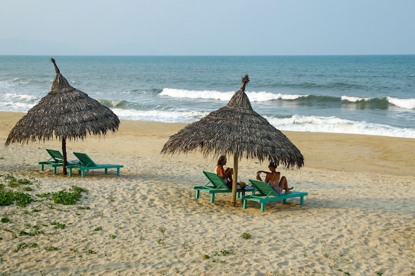 On the beach, white sand