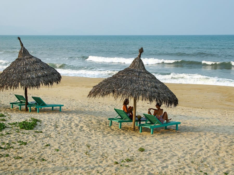 On the beach, white sand
