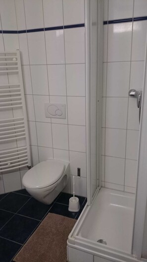 Suihku, hiustenkuivaaja, pyyhkeet, vessapaperi