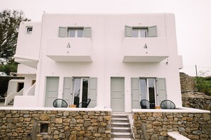 Deluxe Double Room, Partial Sea View | Terrace/patio - Abelos Mykonos (Mykonos)