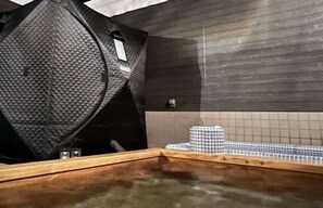 Glamping (with Open Air Bath, Tent sauna) | Bathroom | Separate tub and shower, spring water tub, free toiletries, hair dryer - Koshikano Onsen (Kirishima)