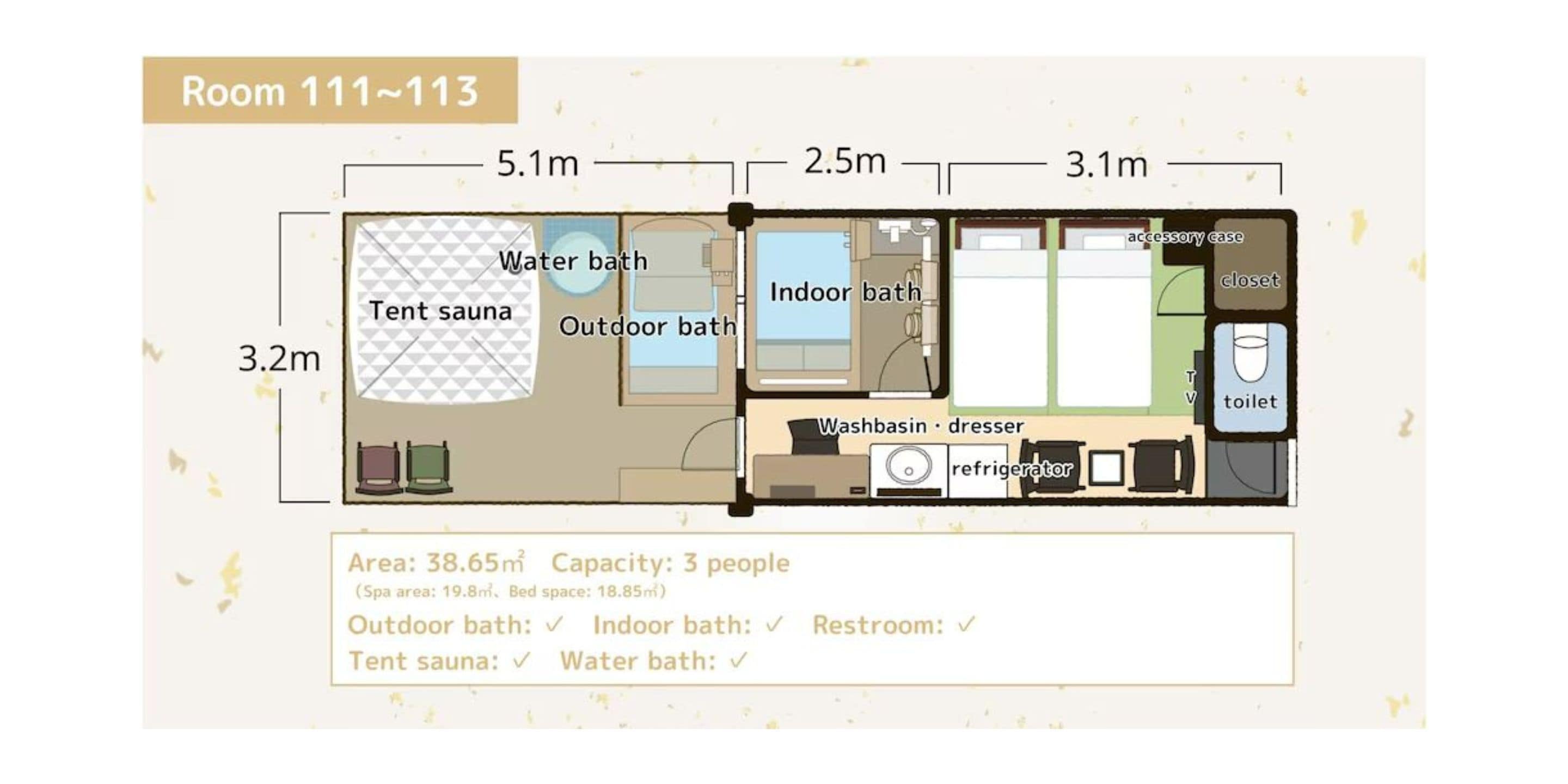 room (no.111-113, bath(indoor+open-air)) | floor plan