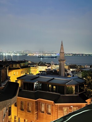 A cityscape at dusk with a prominent mosque and residential buildings. - The New Season Apart (Istanbul)