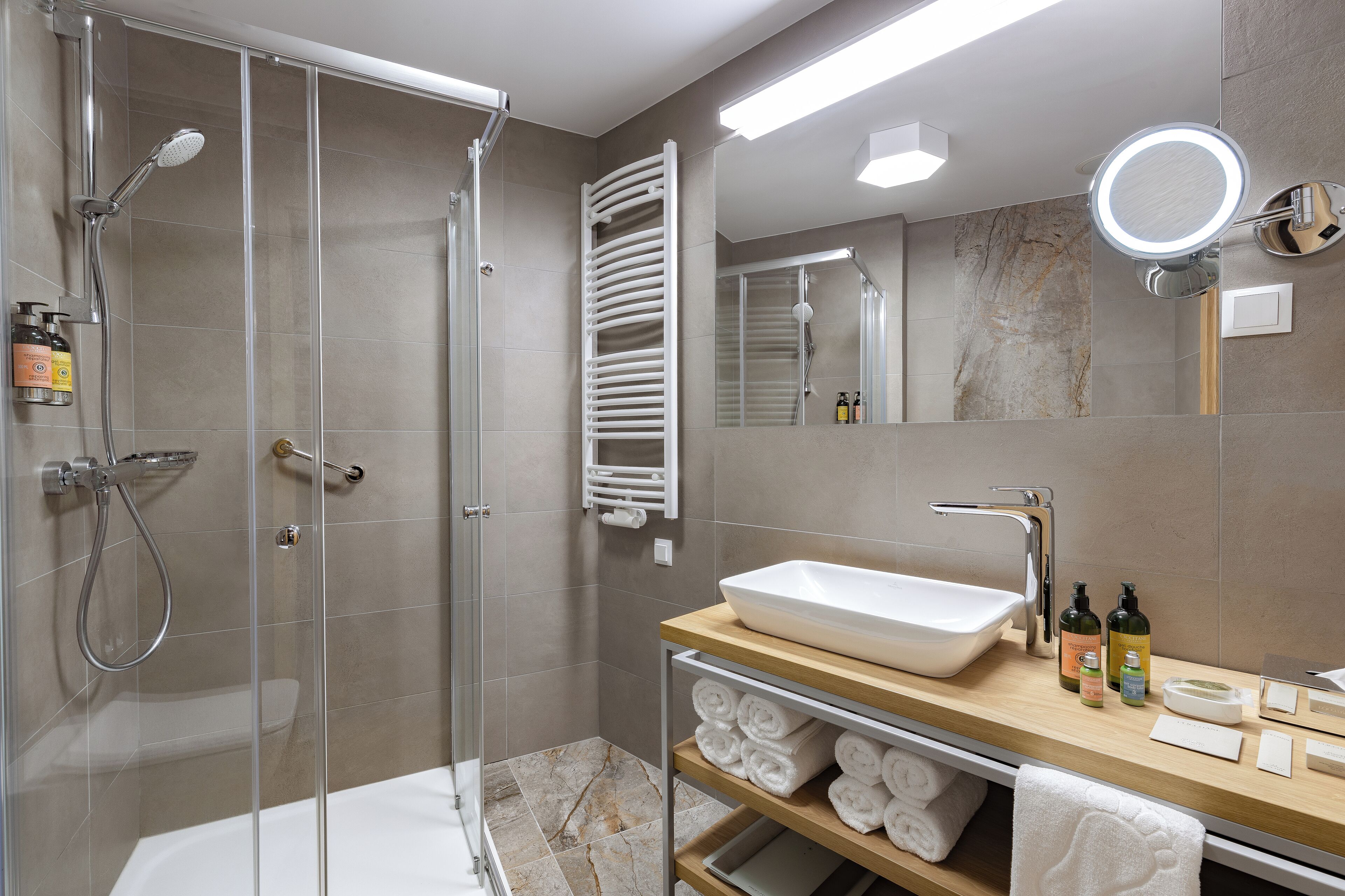 superior room | bathroom | shower, hair dryer, bathrobes, slippers