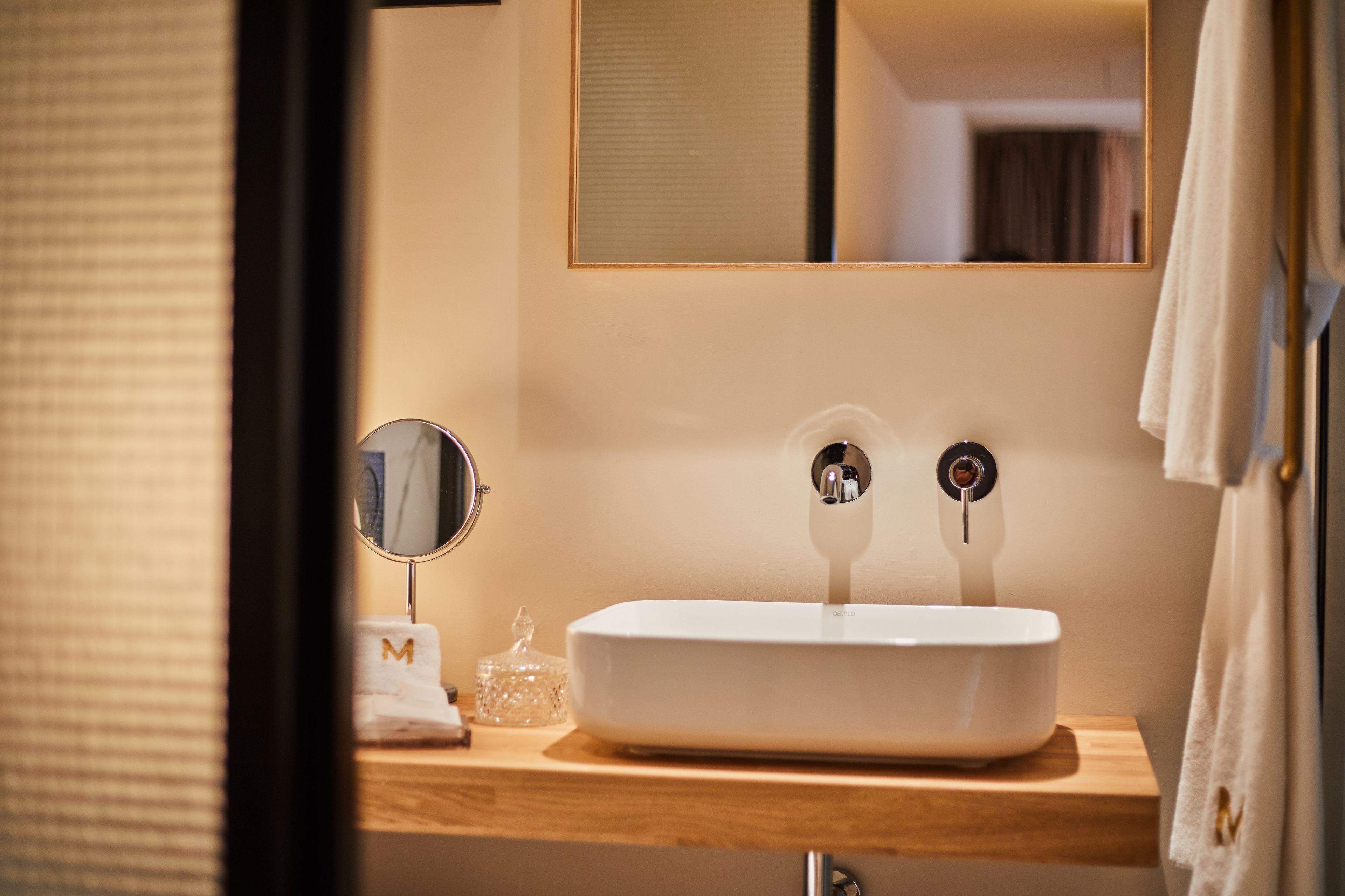 superior double room | bathroom | hair dryer, bathrobes, slippers, towels