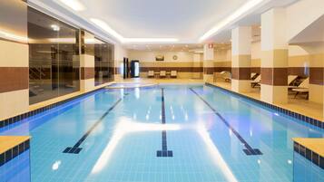 Indoor pool, open 7:30 AM to 10:00 PM, free pool cabanas, pool loungers