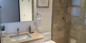 Apartamento, para não fumantes | Banheiro | Chuveiro, produtos de toalete grátis, secador de cabelo 