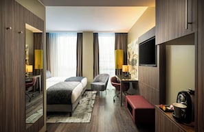 In-room safe, desk, laptop workspace, blackout drapes