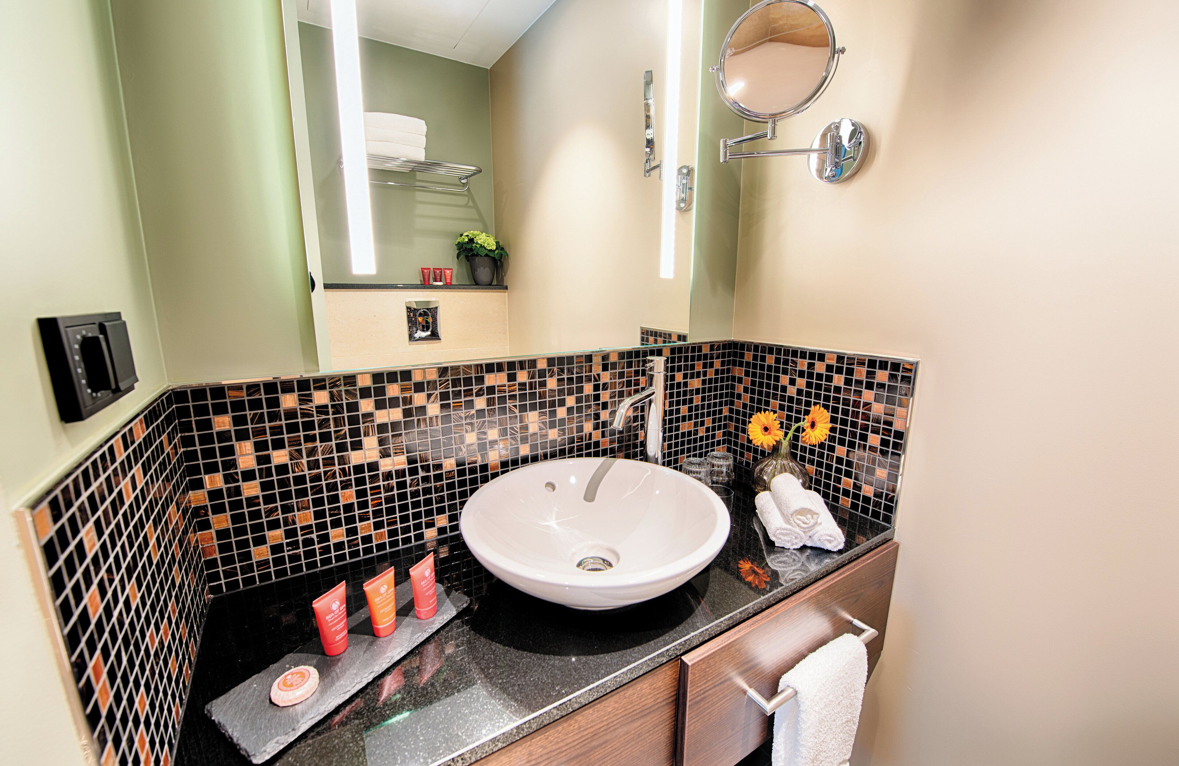 shower, rainfall showerhead, free toiletries, hair dryer