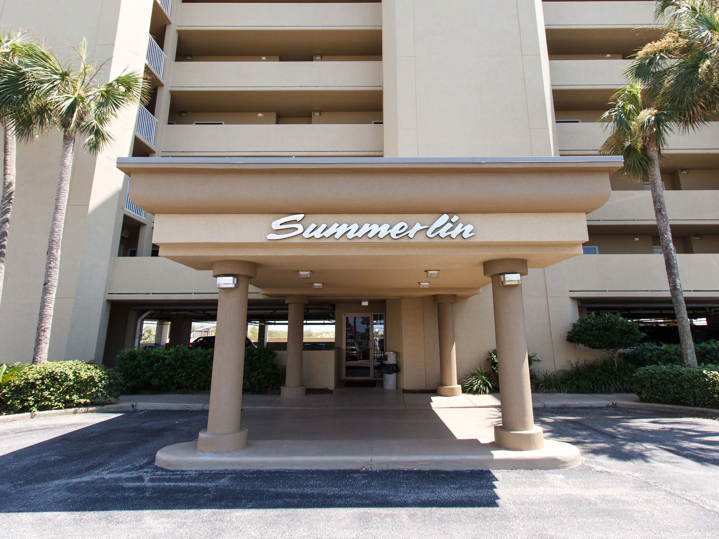 A hotel entrance with the name 'Summerlin' prominently displayed.