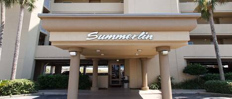 A hotel entrance with the name 'Summerlin' prominently displayed.