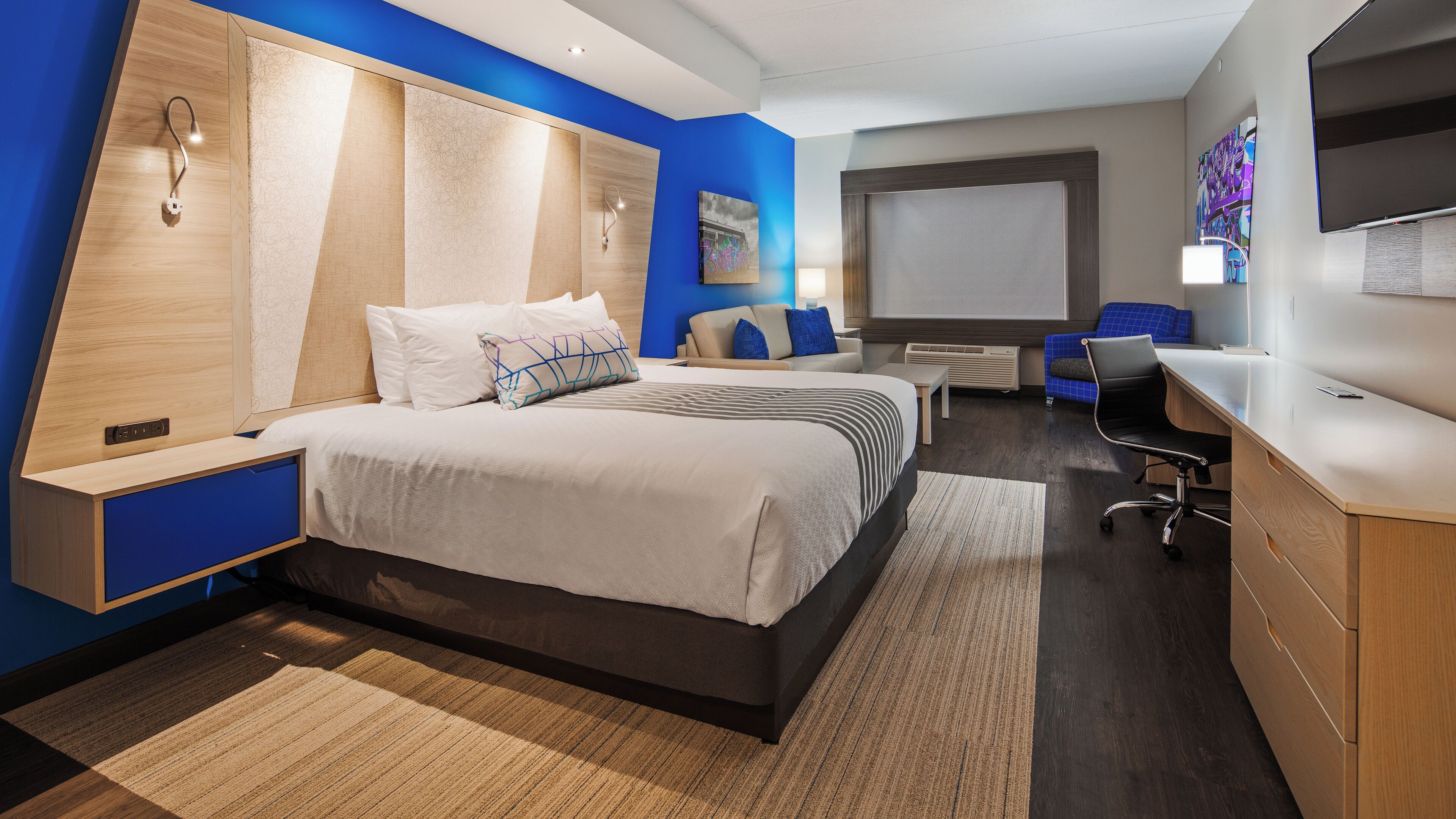 In-room safe, desk, laptop workspace, blackout curtains