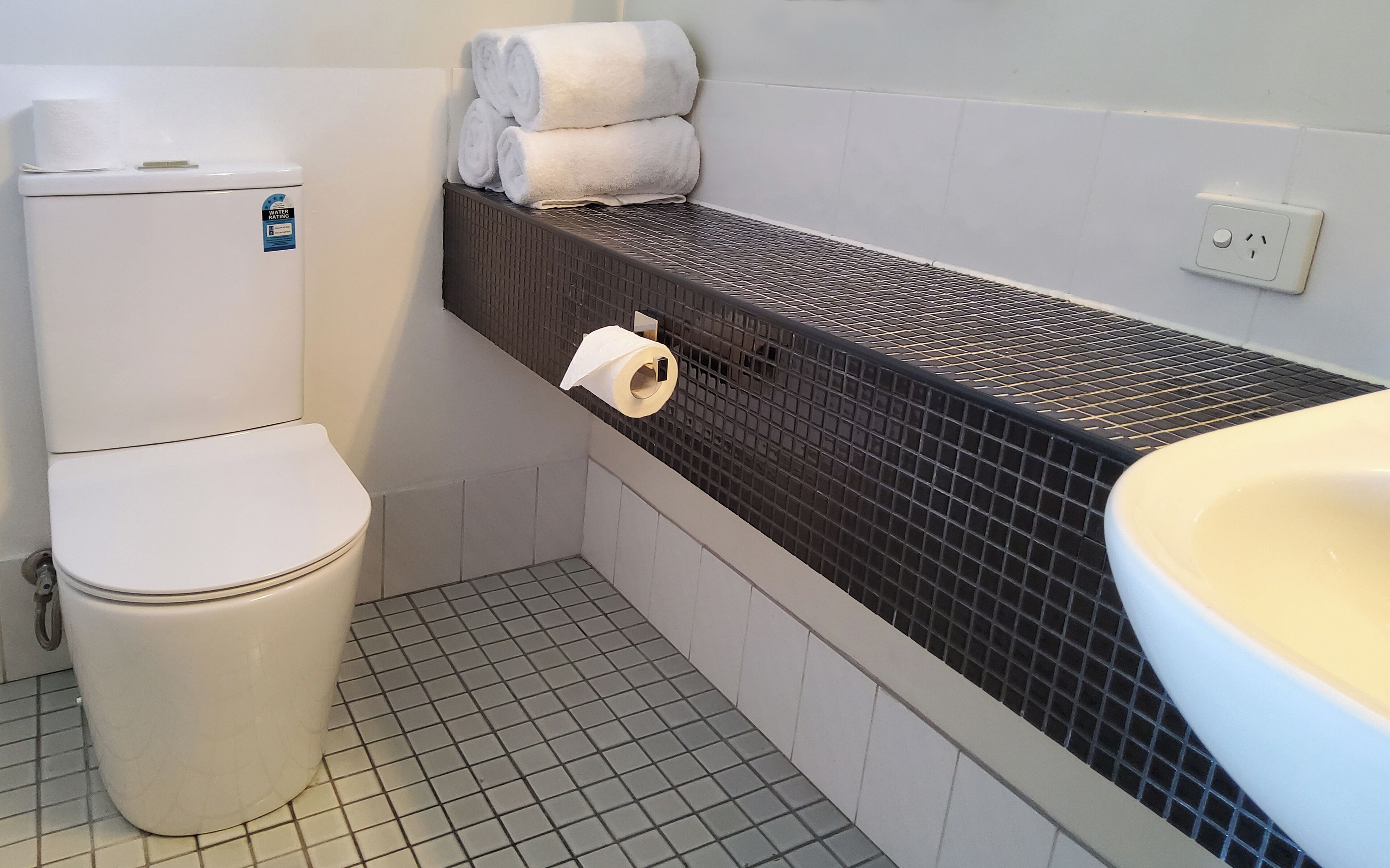 deluxe twin room (non pet) | bathroom | shower, eco-friendly toiletries, hair dryer, towels