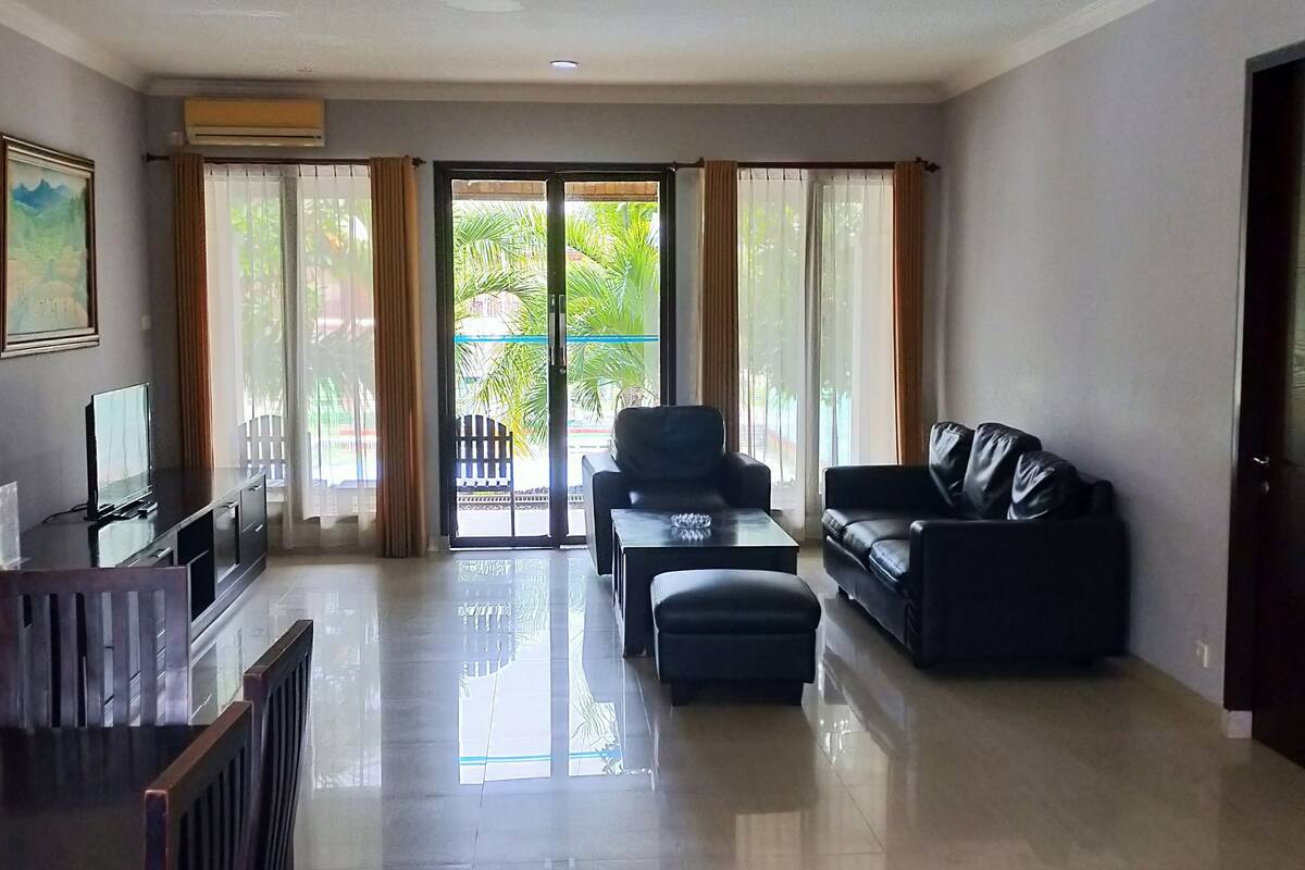 two bed rooms villa | living room | 32-inch led tv with satellite channels, tv