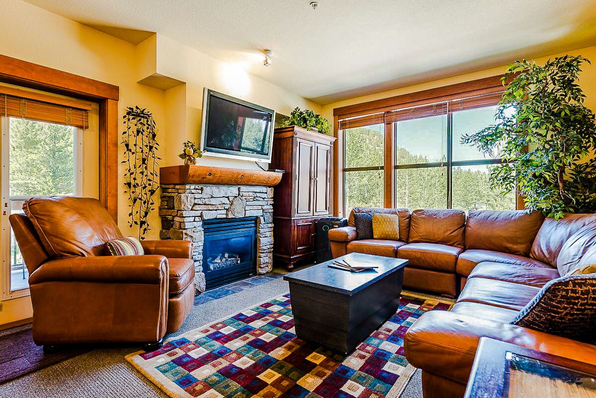 Smart TV, chimenea y estéreo 