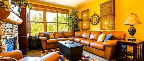 Smart TV, fireplace, stereo