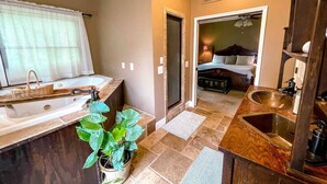A modern bathroom with a large sink, a mirror, and a potted plant. - Shepherds Retreat - 2 miles to I-65 (Montevallo)