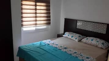 2 bedrooms, premium bedding, desk, blackout curtains