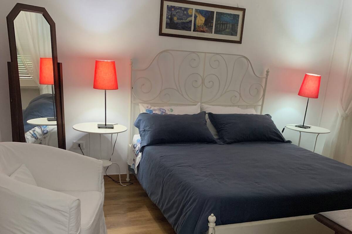 Desk, blackout curtains, iron/ironing board (on request)