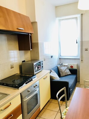 Appartamento, 1 camera da letto | Cucina privata | Frigorifero con congelatore, microonde, forno, piano cottura