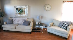 TV, fireplace, DVD player, books