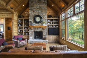 Smart TV, fireplace, video games, DVD player