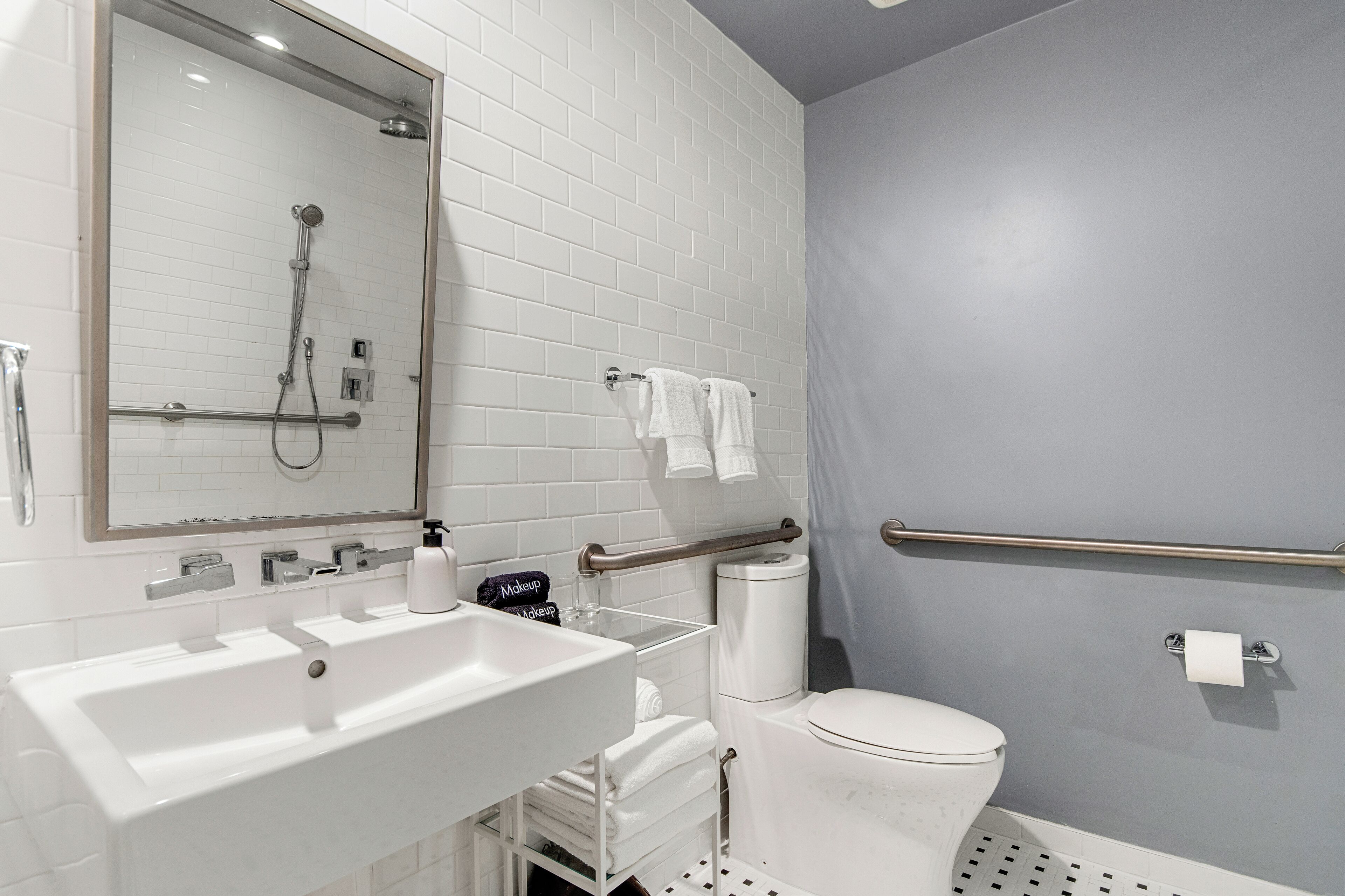 king room - disability access | bathroom | shower, rainfall showerhead, free toiletries, hair dryer