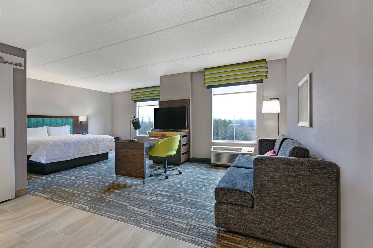 Desk, blackout drapes, iron/ironing board, WiFi