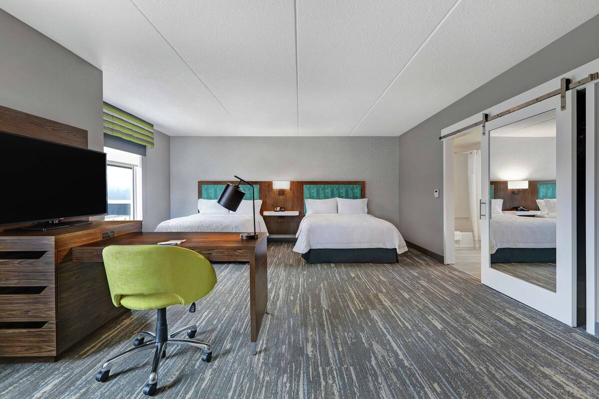 Desk, blackout drapes, iron/ironing board, WiFi