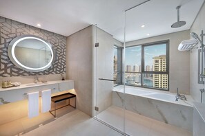Suite, 2 Bedrooms (Skyline with Panoramic View) | Bathroom | Separate tub and shower, designer toiletries, hair dryer, bathrobes - Hilton Doha The Pearl (Doha)