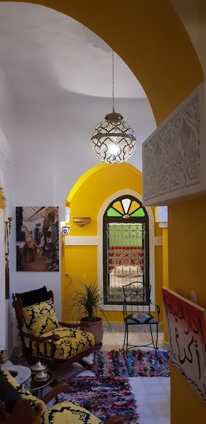 Family House, 2 Bedrooms | Living area | Flat-screen TV, fireplace - Akram Guest House (Azrou)
