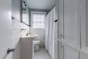 Combined shower/tub, hair dryer
