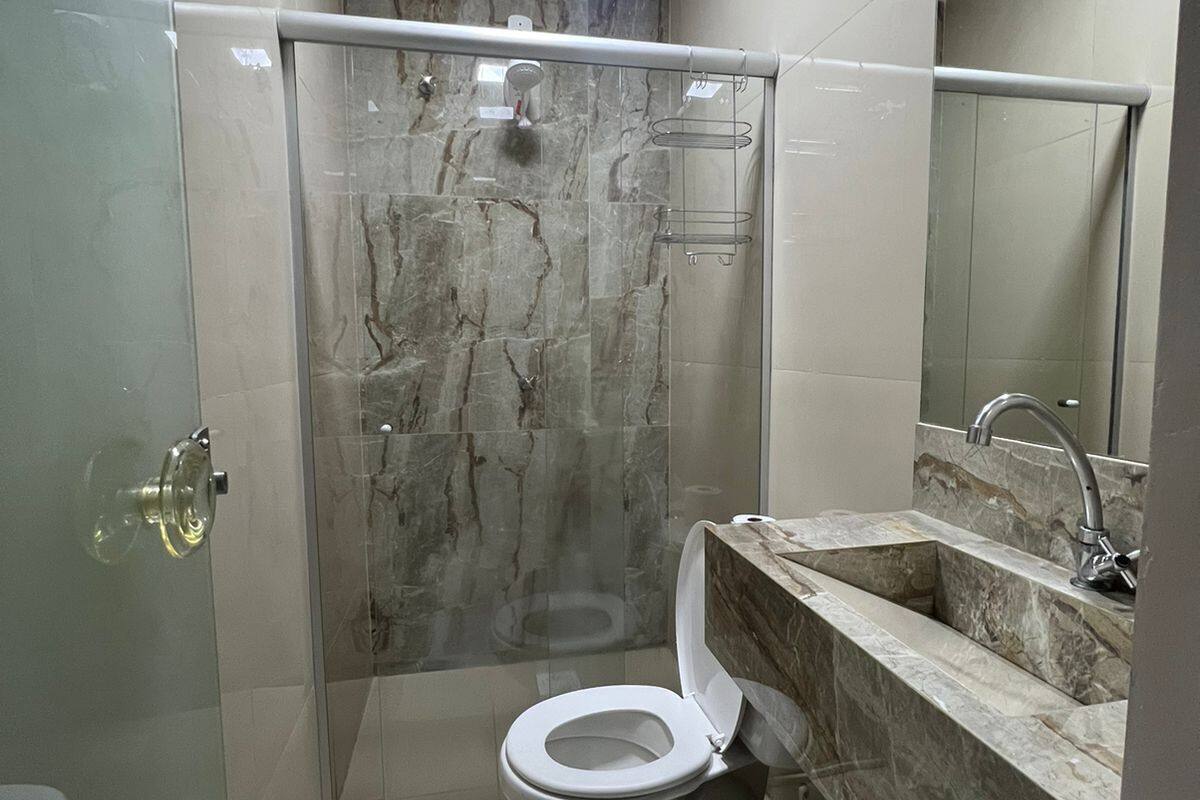 triple room | bathroom | shower, rainfall showerhead, towels, soap