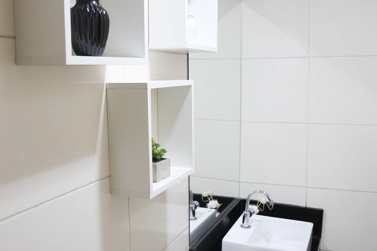 double room | bathroom | shower, rainfall showerhead, towels, soap