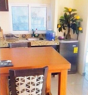 Fridge, oven, stovetop, cookware/dishes/utensils