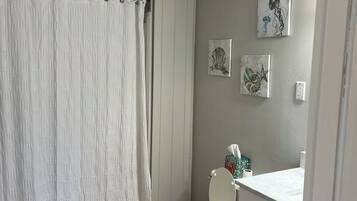 Combined shower/tub, jetted tub, hair dryer, towels