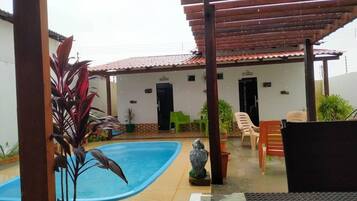 Outdoor pool, sun loungers